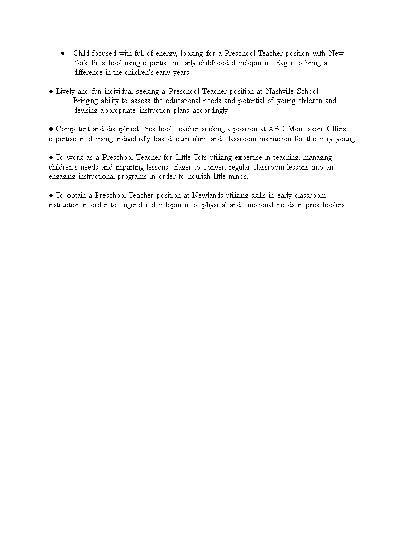 What Is A Good Objective For A Preschool Teacher Resume What Is A Good Objective For A Preschool Teacher Resume
