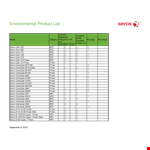 Environmental Product List Template | Office Supplies for Printer | Xerox WorkCentre & Phaser example document template