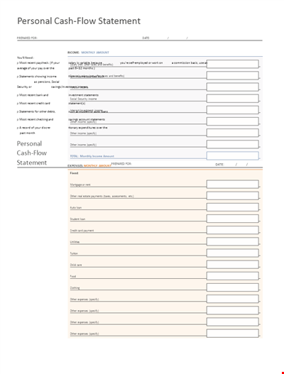 Personal Cash Flow Statement Format