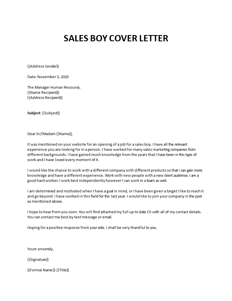 application letter for sales boy in a shop without experience