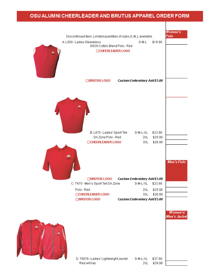 Osu Cheerleader Apparel Order Form