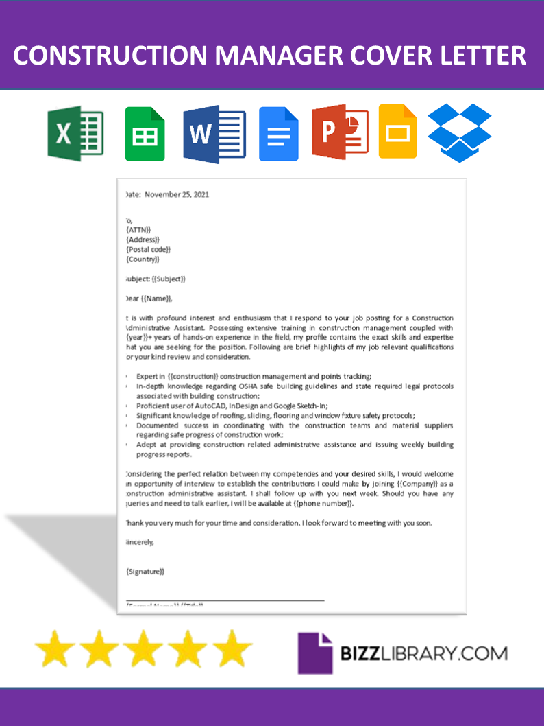 construction manager cover letter template
