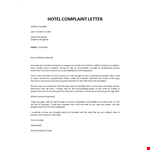 Hotel complaint letter example document template