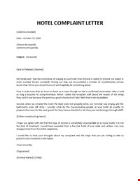 how to write an email of complaint to a hotel