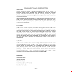 Insurance Specialist Job Description example document template