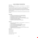 Clinical Pharmacy Job Description example document template