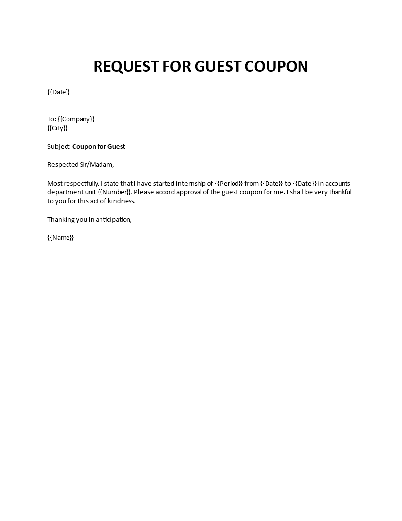request application for issue of guest coupon