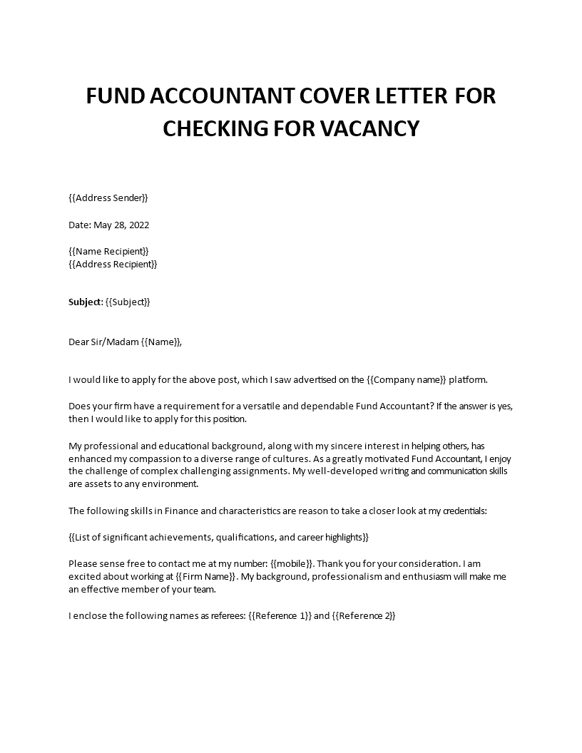 fund accountant cover letter