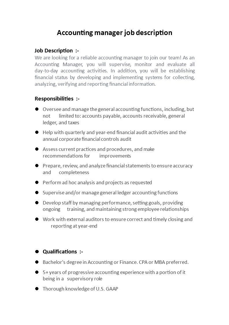 Accounts Manager Job Description