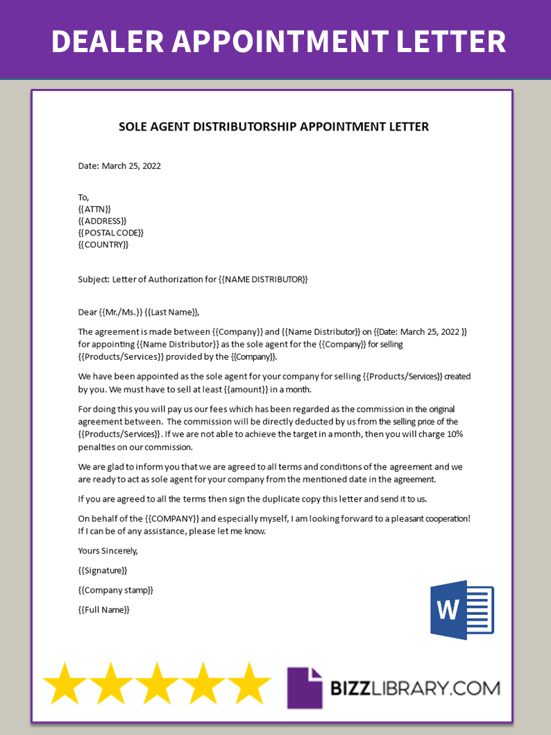 dealer appointment letter template