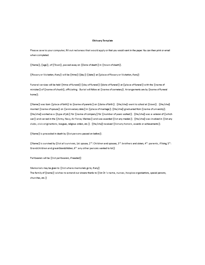 obituary template