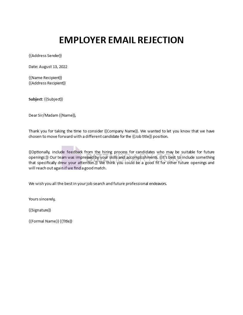 employer rejection template