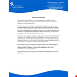 Retirement Announcement Template - Service and Support for Manitoba's Lifesaving Society example document template