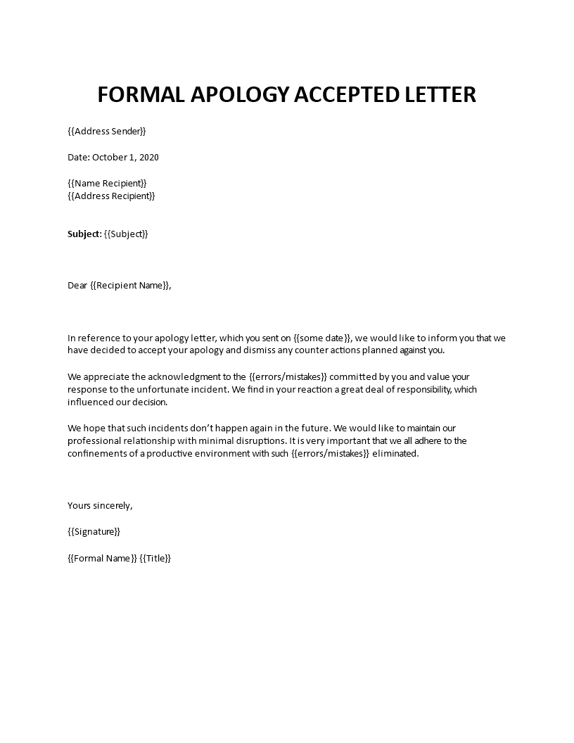 formal apology acceptance letter 