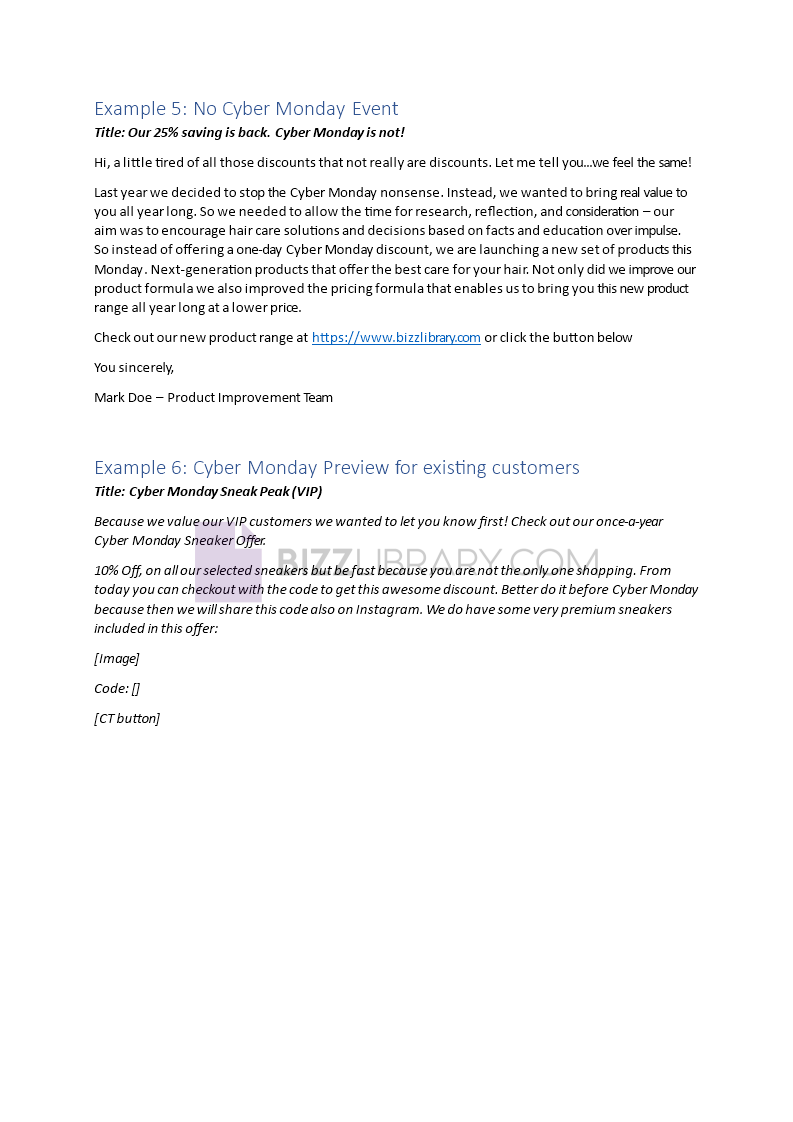 cyber monday email content templates sample