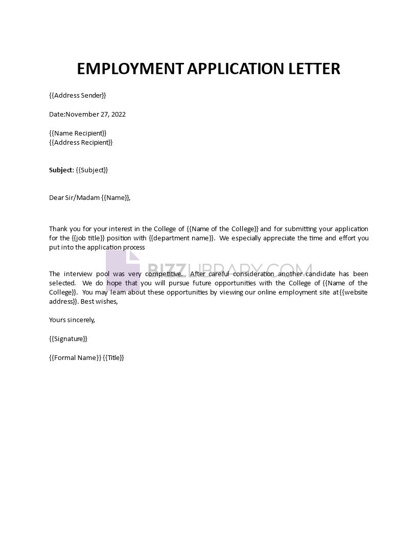 Employment Application Letter employment-application-letter