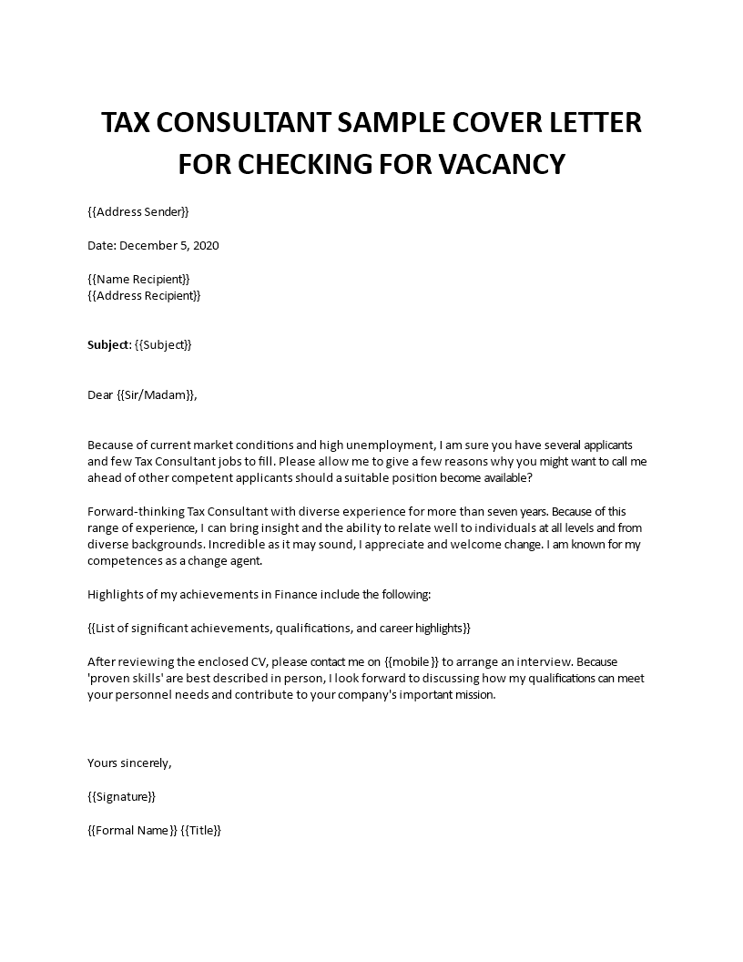 tax consultant cover letter template