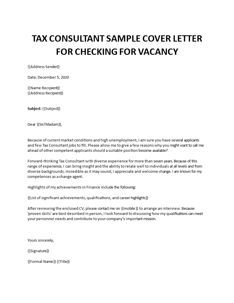 Tax Consultant Cover Letter