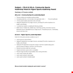 Sports Leadership Award: Learn Valuable Lessons in Sports and Leadership example document template