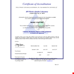 Laboratory Quality Management Certificate - Accreditation for Excellence example document template