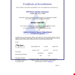 Laboratory Quality Management Certificate - Accreditation for Excellence example document template 