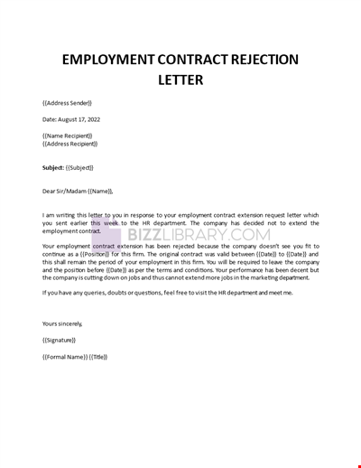 Employment Contract Rejection Letter Template