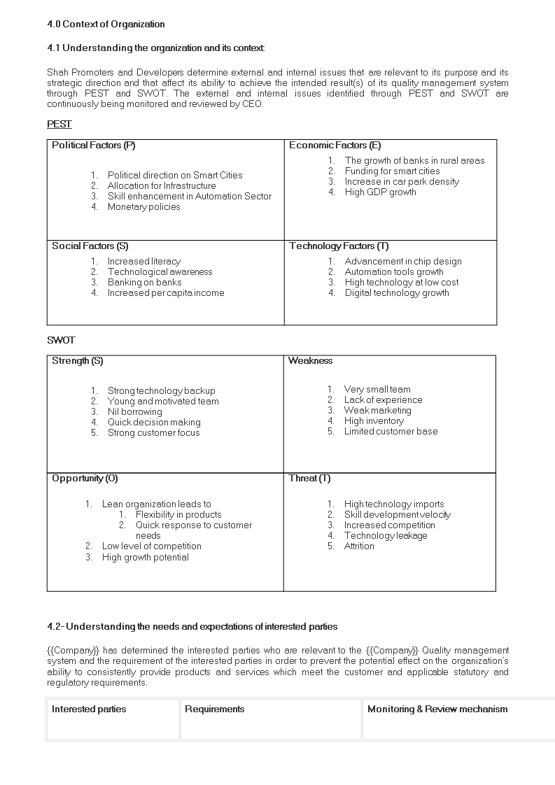 quality manual template sample