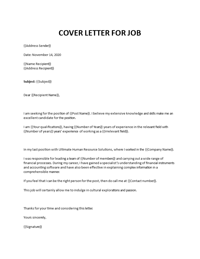 Short cover letter example