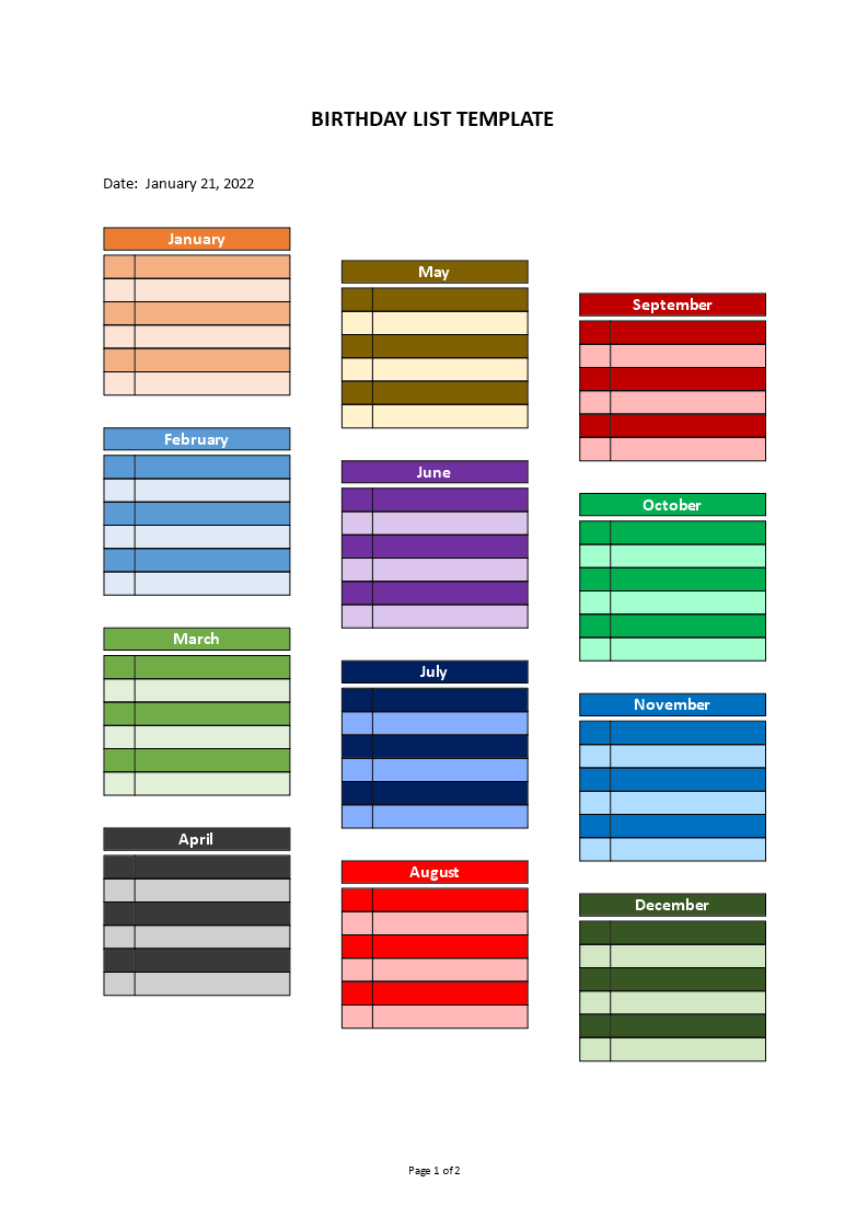 birthday list tracker template Main Image birthday list tracker template template
