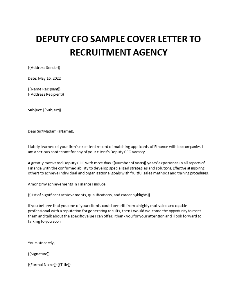 deputy cfo cover letter