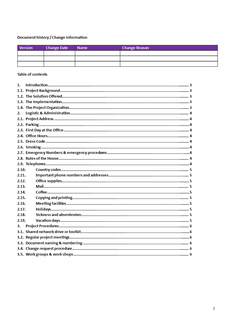 project handbook example