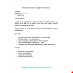 Fresher Teacher Resume Sample - Internship | School Teacher Teaching example document template