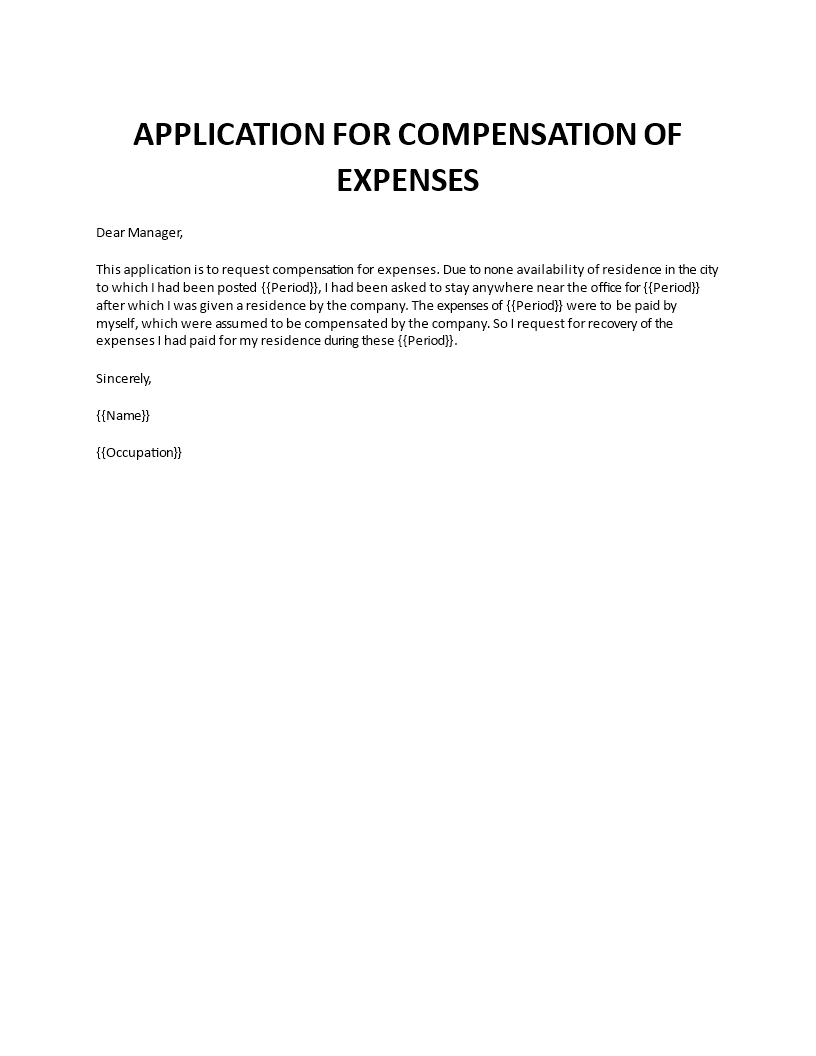 application for compensation of expenses template