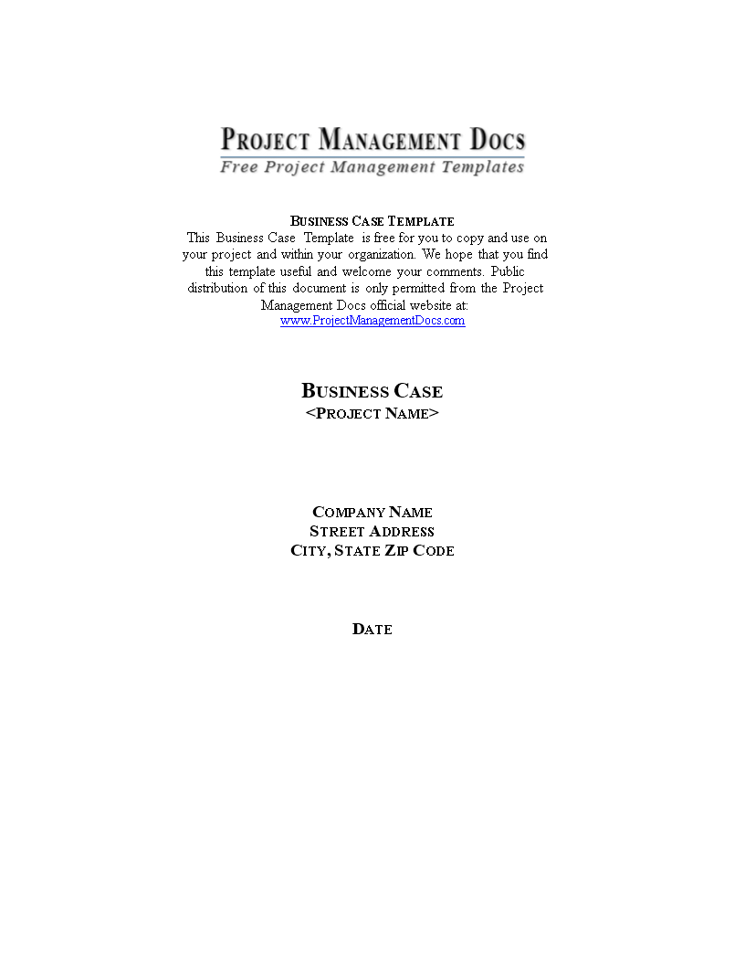 Project Management Business Case Template Word