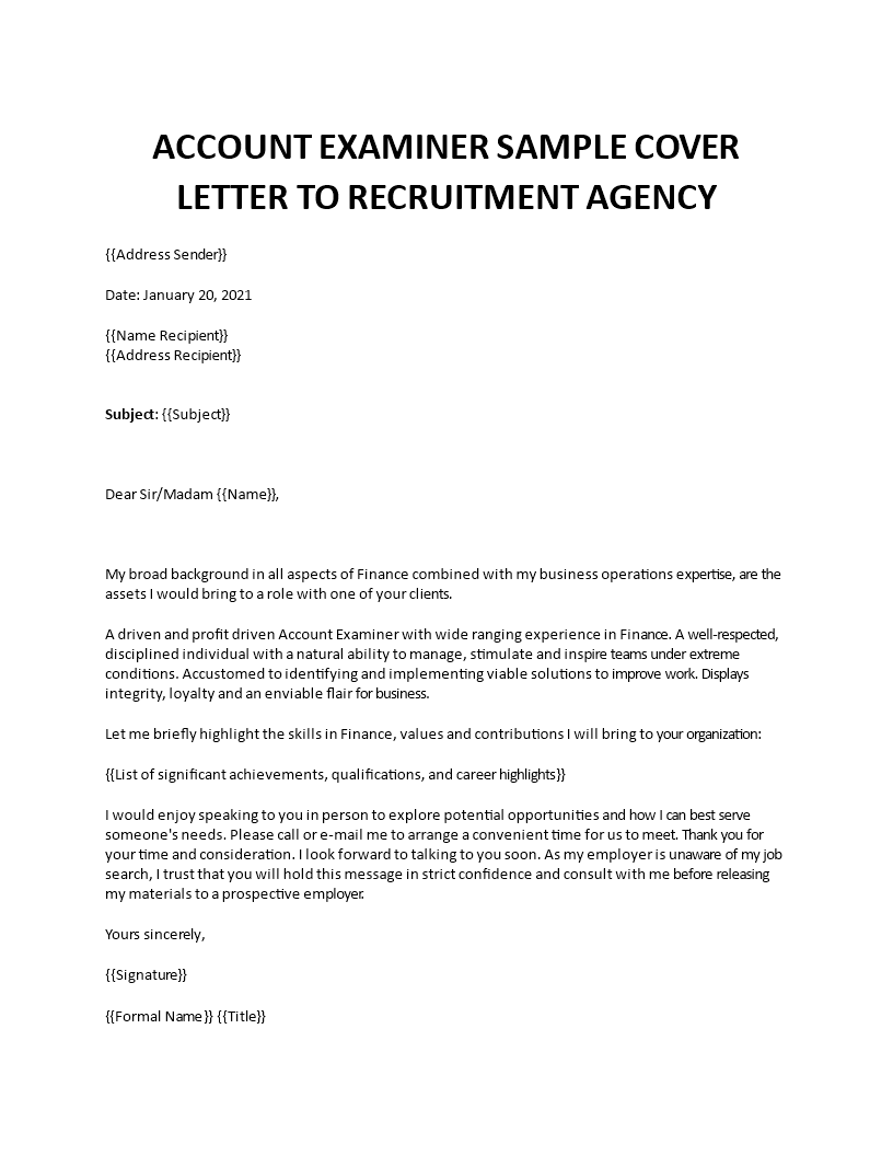 financial examiner cover letter template