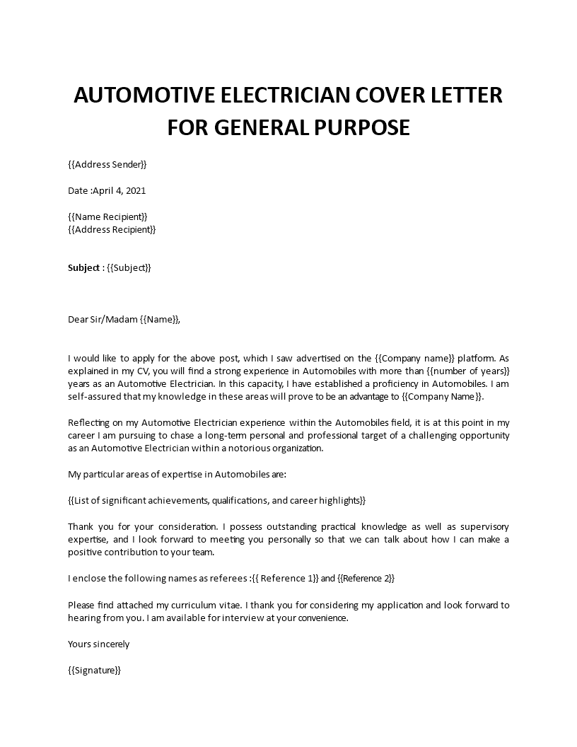 auto electrician cover letter