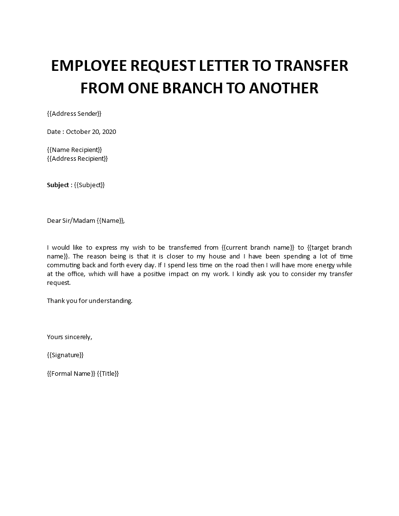 Employee transfer letter In Internal Transfer Letter Template