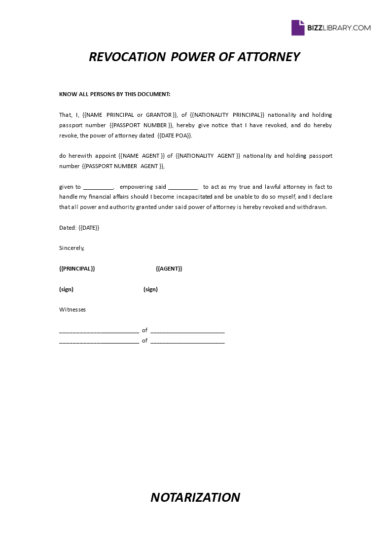 revocation power of attorney template