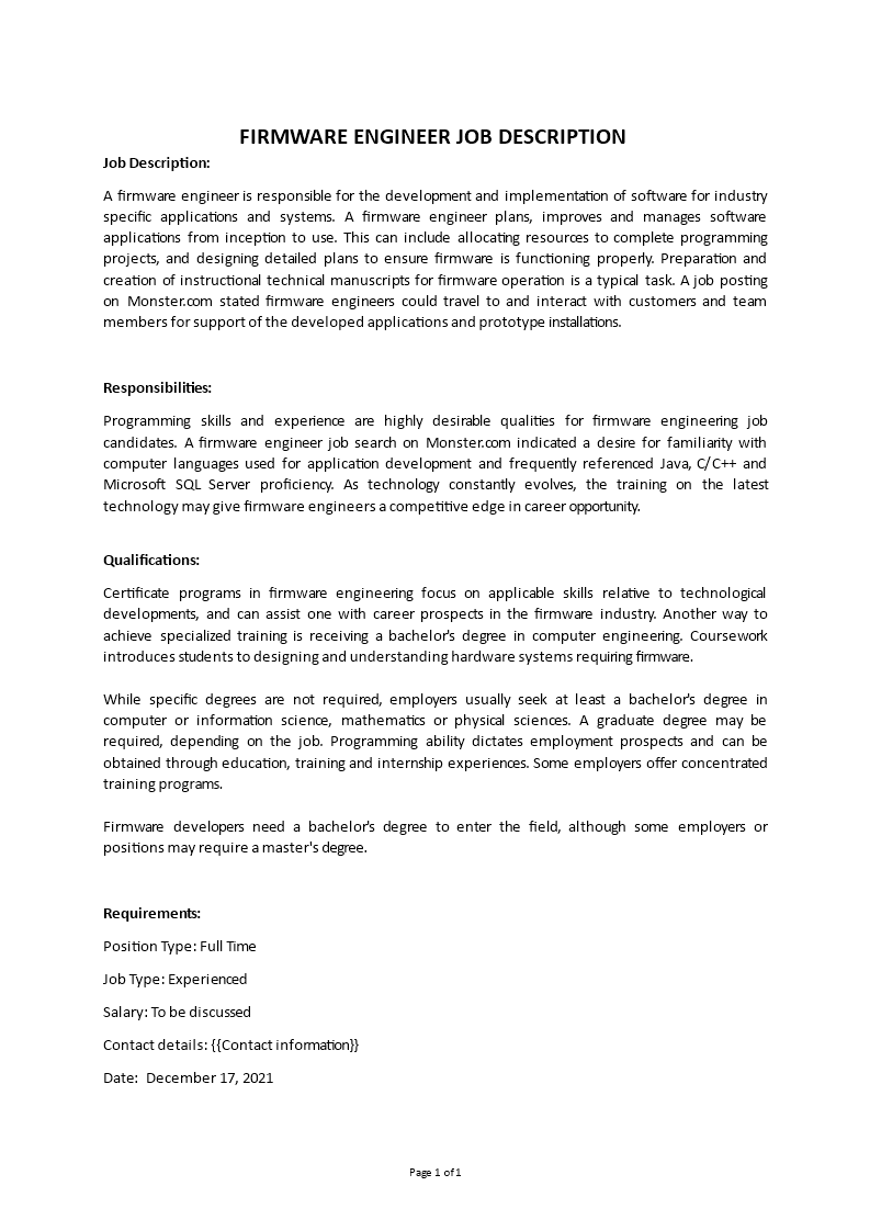 firmware engineer job description Main Image firmware engineer job description
