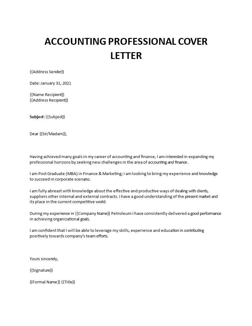 accounting professional cover letter
