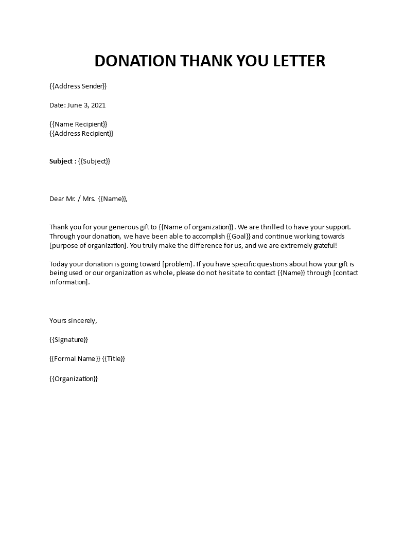 donation thank you letter