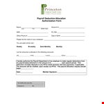Payroll Deduction Authorization Form Template for Account Allocation example document template