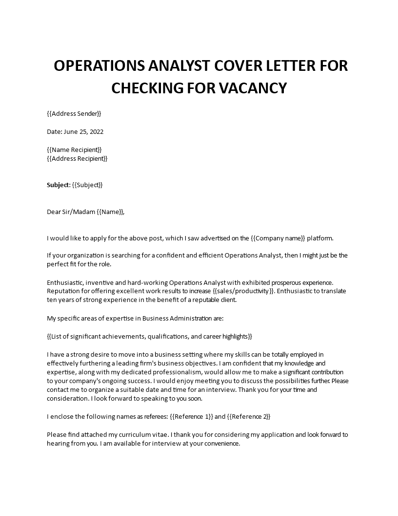 operations analyst cover letter