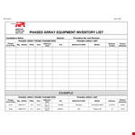 Simple Equipment Inventory List Template | Model, Revision, Phased Array Probe example document template