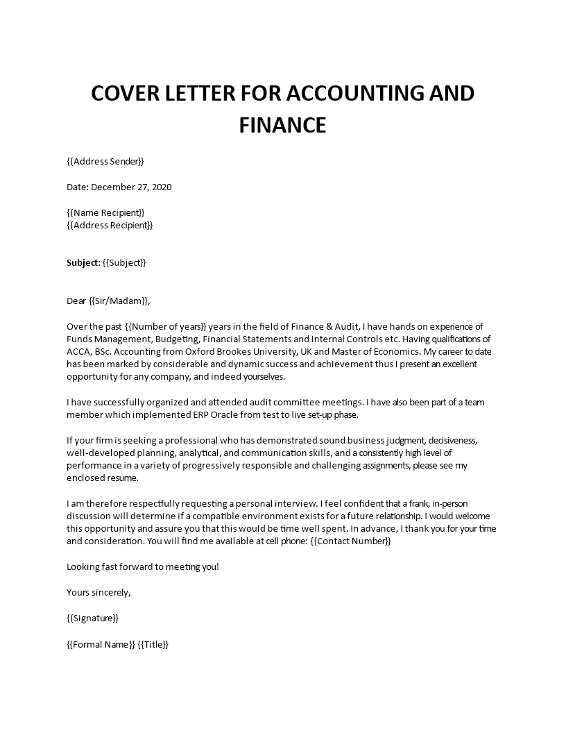 Cover Letter For Accounting