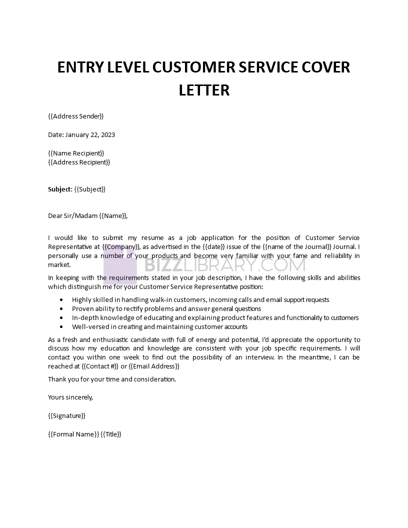 entry-level customer service cover letter template