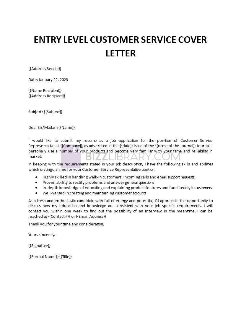 entry-level-customer-service-cover-letter