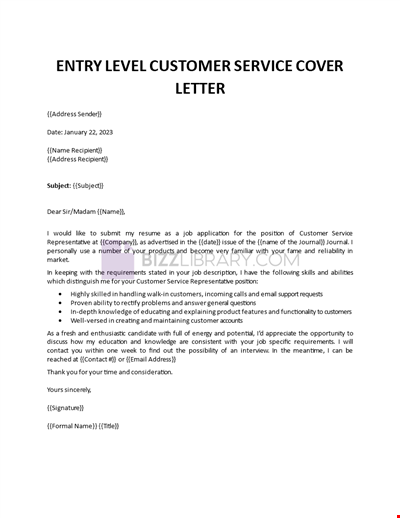 Entry-Level Customer Service Cover Letter