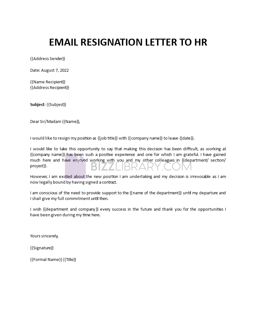 Email Resignation Letter To Hr