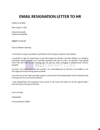 Email Resignation Letter to HR